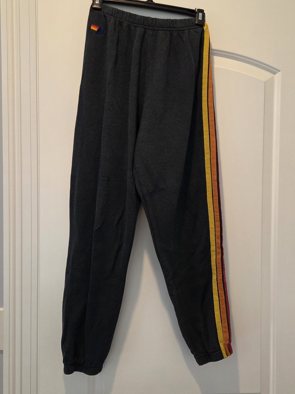 Aviator Nation Charcoal Sweatpants with Yellow & Red Side Stripes